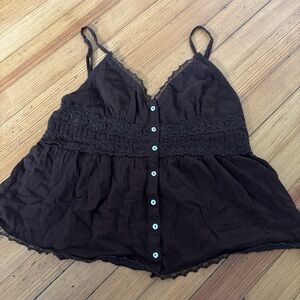 Zara Brown Lace Trim Tank Top
